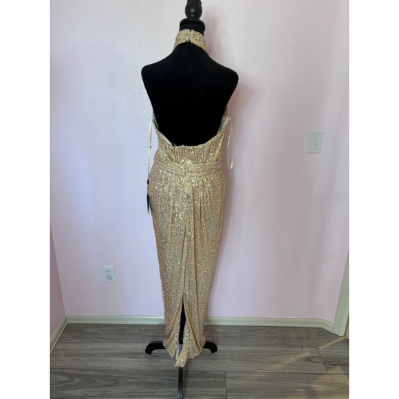 Women's Mac Duggal Gold Sequin Halter Gown Size 8 - Picture 7 of 7